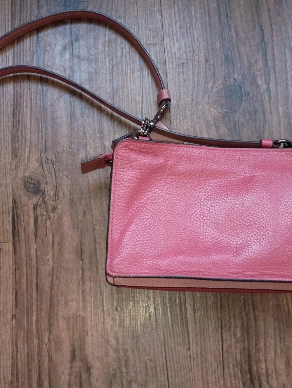 Coach Two-Toned Pink Pebbled Leather Crossbody Wallet
